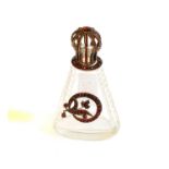 A Gilt-Metal Mounted and 'Gem'-Set Cut-Glass Scent-Bottle, the cut-glass bottle tapering, with the