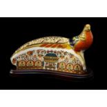 Royal Crown Derby Imari paperweight, Golden Pheasant for the 250 Collection, on stand (certificate),