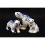 Royal Crown Derby Imari paperweights; Aurora Polar Bear, Alice and Boris Polar Bear Cubs (