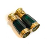 A Victorian Gilt-Mounted Green-Glass Double Scent-Bottle, the faceted tapering green glass body with