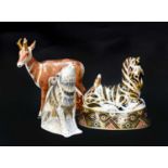 Royal Crown Derby Imari paperweights; Zebra, Prong Horn Antelope (certificate), Wolf (