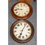 A 12" dial oak single fusee wall timepiece, early 20th century and a striking wall clock (2)