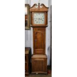 An oak thirty hour longcase clock, 12" square painted dial signed Jno Hudson, Nottingham, circa