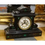 Victorian black slate and green malichite striking mantel clock, circa 1890Condition report: