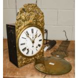 French striking wall clock, late 19th century, 9" enamel dial with inner date ring
