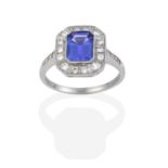 An Art Deco Style Tanzanite and Diamond Ring