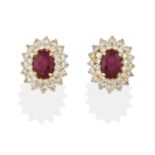 A Pair of 18 Carat Gold Ruby and Diamond Cluster Earrings