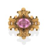 A Late Victorian Imperial Pink Topaz and Enamel Brooch