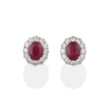 A Pair of 18 Carat White Gold Ruby and Diamond Cluster Earrings