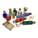 A Collection of Various Silver or Metal-Mounted Glass or Ceramic Scent-Bottles, including: a green