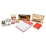 A Sheaffer's pen and pencil set, Dupont pen, Buckingham palace leather Notepads, Commemorative