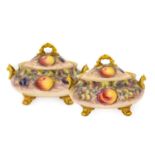 {} A Pair of Royal Worcester Style Porcelain Tureens and Covers, painted by Gerald Delaney, late