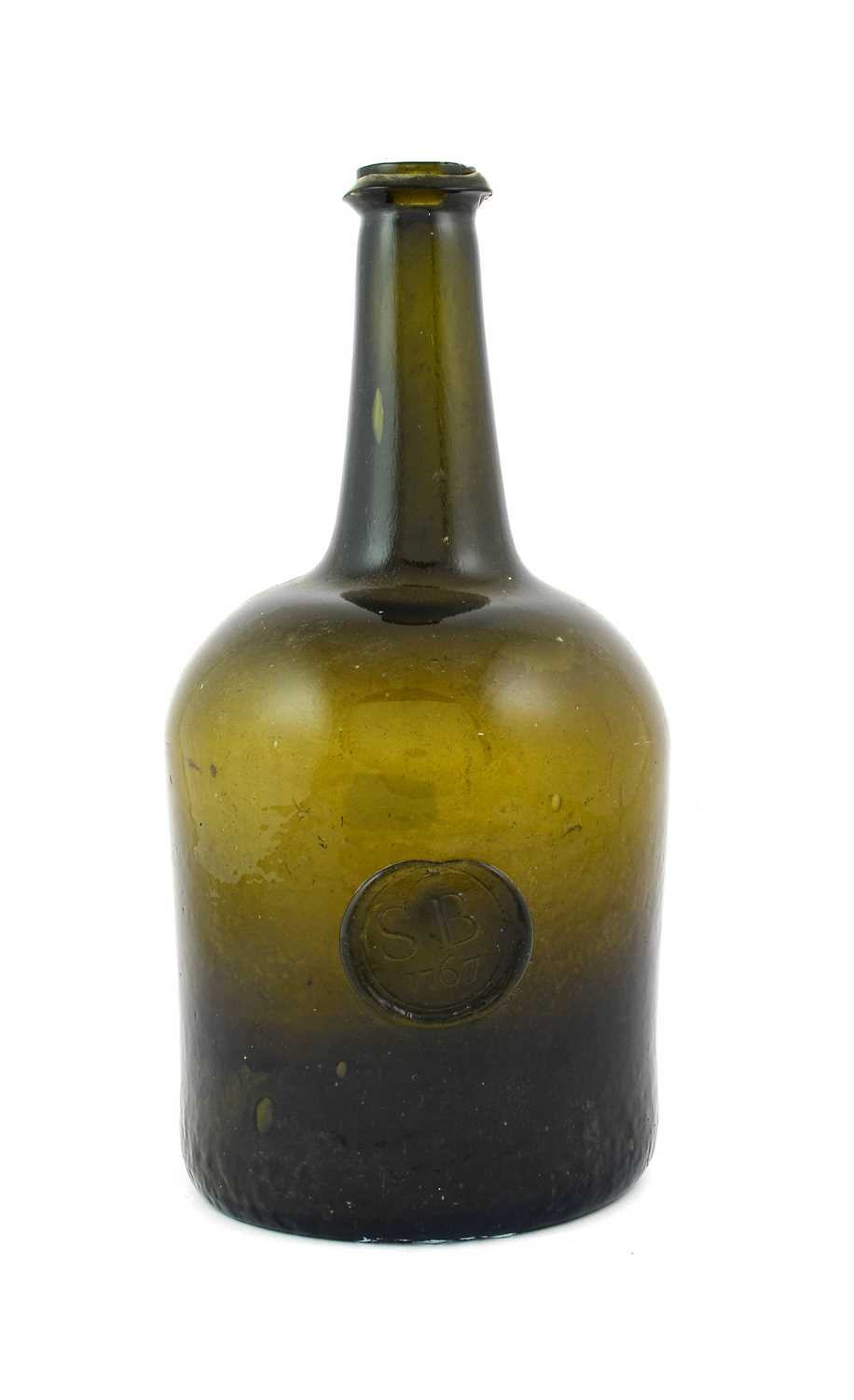 A Sealed Wine Bottle, dated 1767, of mallet form with tapering neck, applied with a circular seal