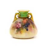 {} A Royal Worcester Hadley Ware Vase, circa 1905, of twin-handled pear shape, painted with fruiting