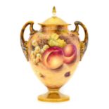 {} A Royal Worcester Porcelain Twin-Handled Vase and Cover, by Terry Nutt, 2nd half 20th century, of