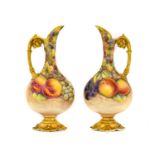 {} A Pair of Royal Worcester Style Porcelain Ewers, by Gerald Delaney, late 20th century, of