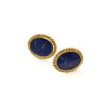 A pair of lapis lazuli earrings, unmarked, with post fittingsMeasure 2.1cm by 1.7cm. Gross weight