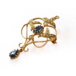 A sapphire and split pearl brooch/pendant, length 4.3cmUnmarked. Gross weight 2.7 grams.