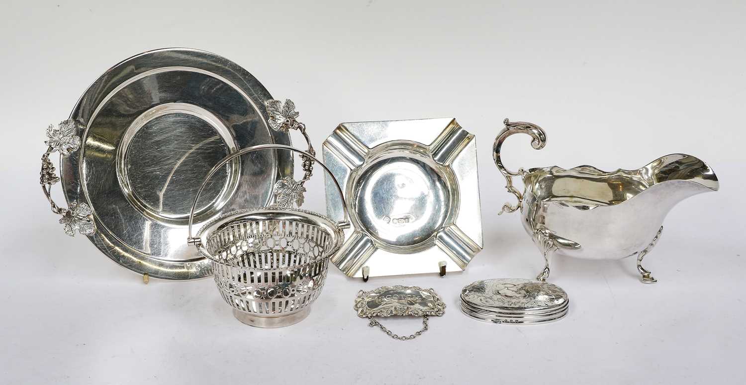 A Collection of assorted silver, including: a sauceboat; an Israeli dish, an ashtray; a decanter - Image 2 of 2