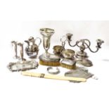 A large quantity of silver and silver plate including silver mounted dressing table brushes,