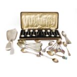A collection of assorted silver flatware, including: a George IV silver fish-slice, by Jonathan