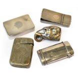 Five Various Victorian and Later Silver or Silver Plate Vesta-Cases, the silver examples comprising: