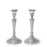 A Pair of George III Silver Candlesticks by John Roberts and Co., Sheffield, 1812