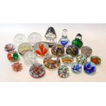 Collection of glass paperweights including polychrome split cane examples (22)