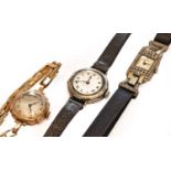 A lady's 9 carat gold wristwatch, a lady's silver enamel dial wristwatch and a paste set cocktail