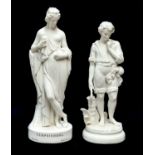 Two Parian figures one of a wood cutter, and the other with base marked 'Terpdichore' and Beattie