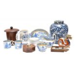 Royal Crown Derby paper weight of a dragon, Aynsley Wild tudor bowl, blue and white ginger jar and