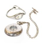 A lady's stainless steel Gucci wristwatch and a silver half hunter pocket watch (2)