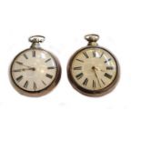 Two silver pair cased verge pocket watches, signed E Lawrence, Louth, both cases with Birmingham