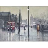 Steven Scholes (b.1952)"All Saints Manchester, 1962"Signed, inscribed verso, oil on canvas, 28.5cm
