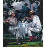 Sherree Valentine Daines (b.1956)"Afternoon Tea"Signed and numbered, 56/195, embelished canvas on