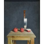 Robert J Wyatt (Contemporary)Still life with knife and applesSigned, oil on board, 53cm by 52.