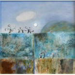 Jacquie Denby (b.1939) "Moonrise" Signed verso, acrylic on board, 36cm by 36cm