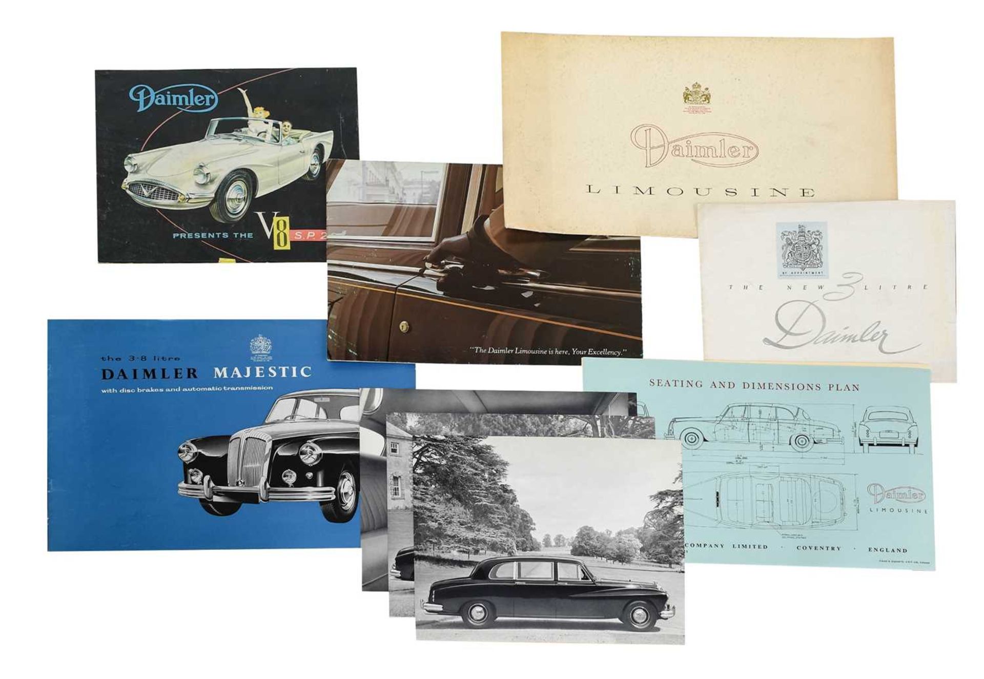 Daimler Interest: Six brochures for the Daimler majestic limousine V8S.P.250 and the Daimler new 3