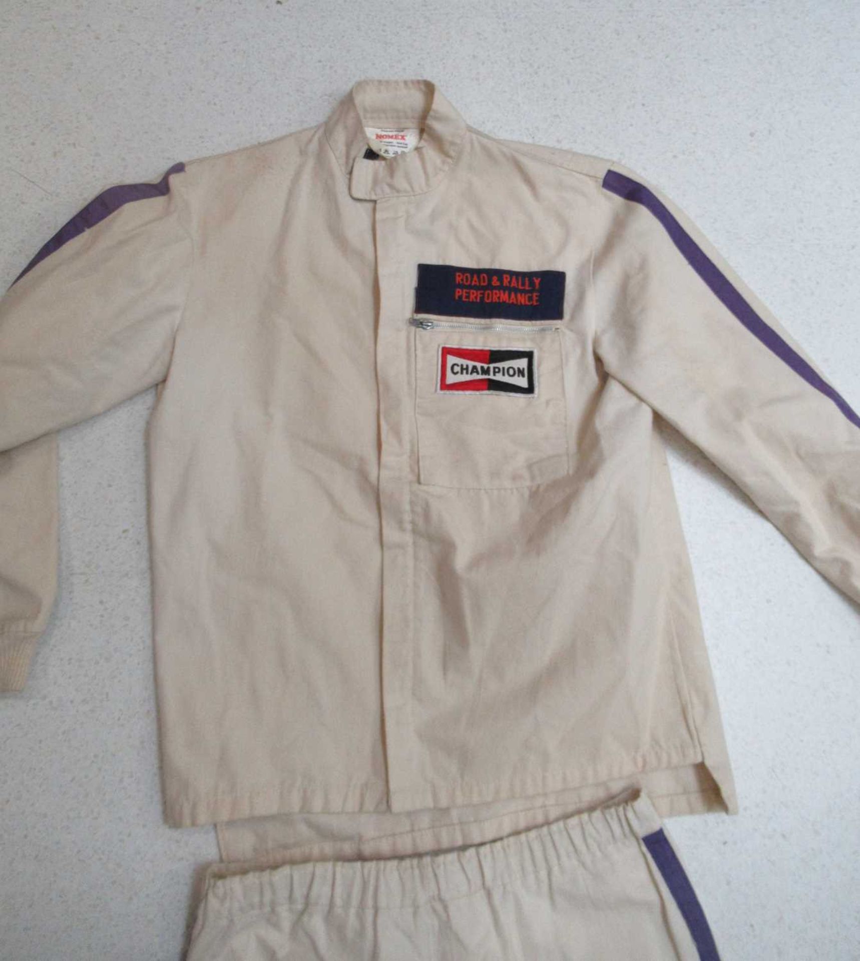 A Nomex Blue and Red Car Racing Suit, 40 inch chest size, and a Nomex Two Piece Green and Purple - Image 4 of 5
