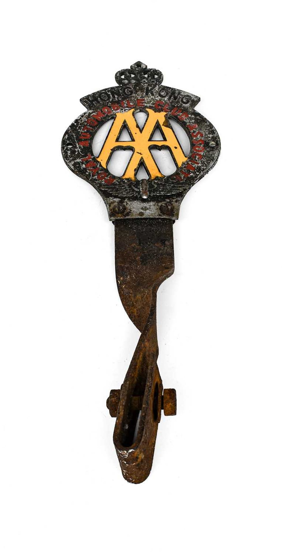 Hong Kong: An AA/Royal Automobile Associate Membership Badge, mounted on a bracket , 13cm high