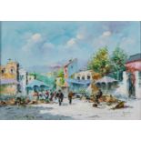 Antonio Devity (1901-1993) Mediterranean Market Scene,Signed, Oil on canvas, 49.5cm by 70cm