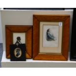 After Bartolozzi"Dr Arne" Print, togther with 2 silhouette paintings of gentlemen (3)