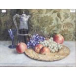 B* Minter (19th/20th Century)Still life of fruit, decanter and glassSigned,watercolour, 44cm by 57.