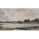 Edwin Harris (1855-1906)Village scene, Norfolk Broads?Signed, watercolour, 30.5cm by 52cm