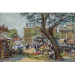 W* J* Hall (20th Century)"Tuesday Market Place, Kings Lynn"Signed, pastel, 19cm by 27.5cm