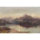 D McClean (later 19th century)Highland landscape with angler at duskSigned and dated 1888, oil on