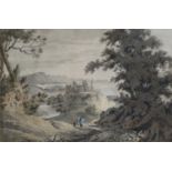 British School (18th Century)Figures fishing before ruined towerIndistinctly signed, watercolour,