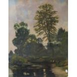 British School (20th Century)Extensive river landscape with trees Oil on canvas, 89cm by 69cm