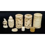 A quantity of late 19th century and early 20th century ivory items including three Cantonese