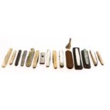 Assorted pen knives and accessories including a silver bladed fruit knife, silver cased pen knife,